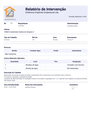 Relatório de Itervenção Modelo de PDF