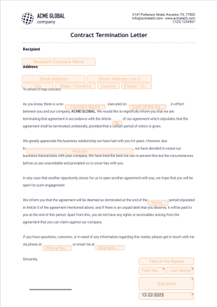 Contract Termination Letter PDF Template
