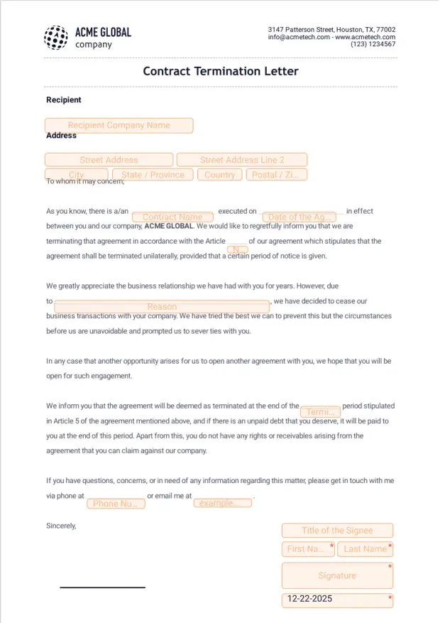 Contract Termination Letter