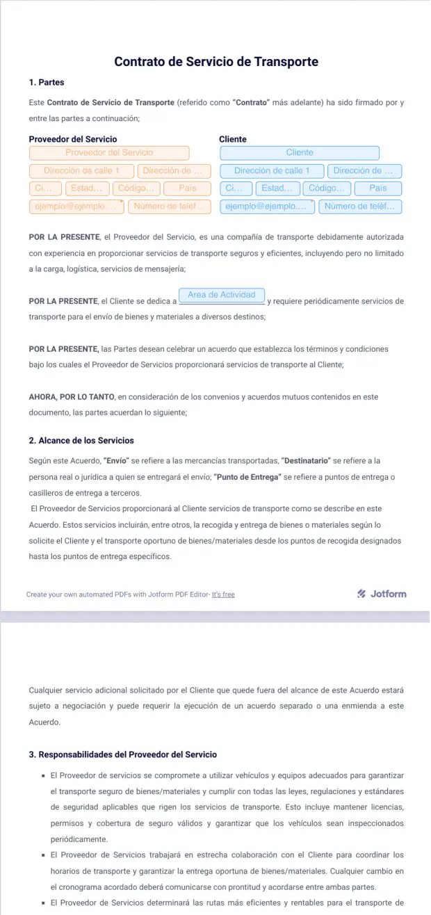 Contrato de Servicio de Transporte