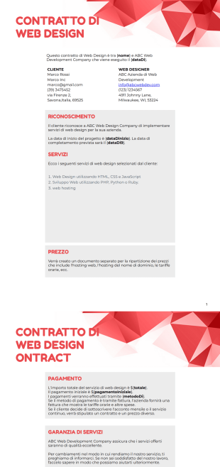 Contratto di web design Template PDF