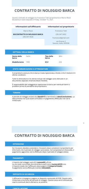 Contratto per noleggio barche Template PDF