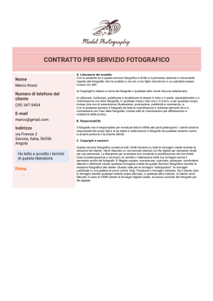 Contratto per servizio fotografico Template PDF