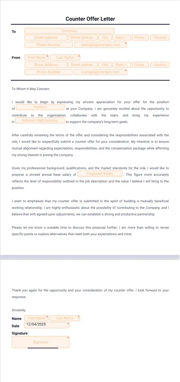 Counter Offer Letter Template