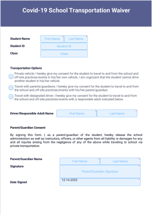 Covid-19 School Transportation Waiver PDF Template