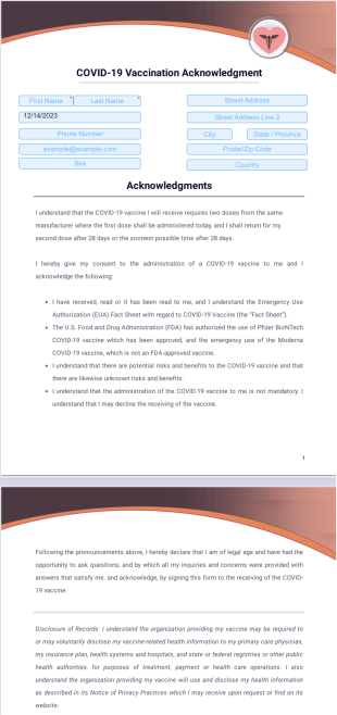 COVID-19 Vaccination Acknowledgment PDF Template