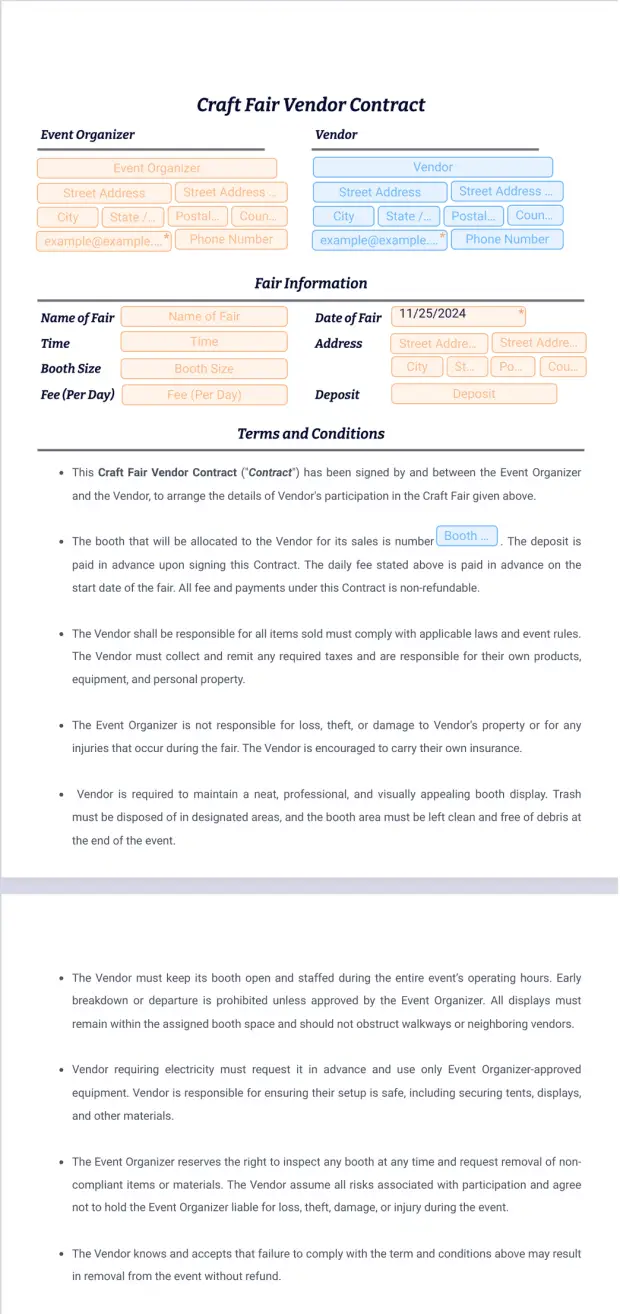 Craft Fair Vendor Contract Template
