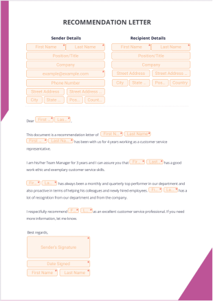 Customer Service Recommendation Letter PDF Template