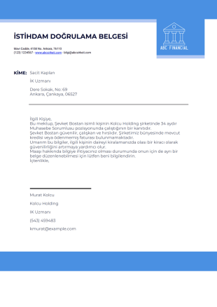 Daire Kiralama için İstihdam Doğrulama Mektubu PDF Şablonu