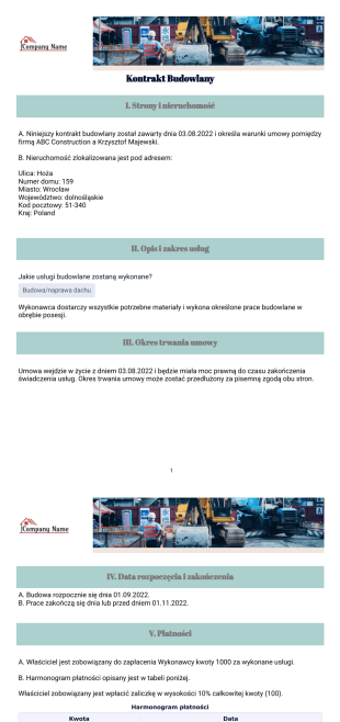 Darmowy Szablon Kontraktu Budowlanego - Szablony PDF