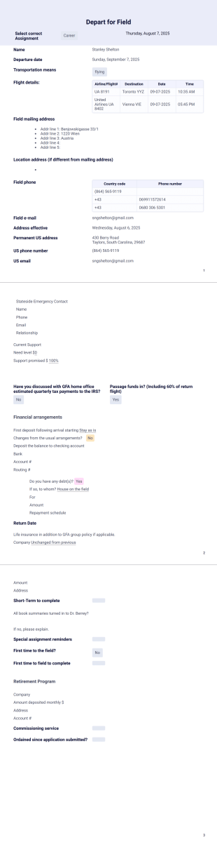 Departure Form PDF Template