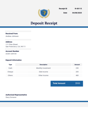 Deposit Receipt PDF Template