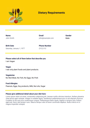Dietary Requirements Template - PDF Templates