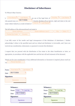Disclaimer of Inheritance PDF Template