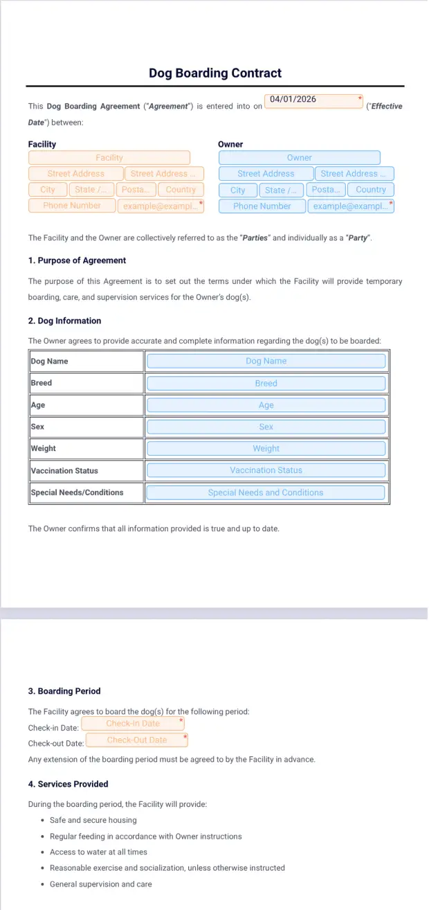 Dog Boarding Contract