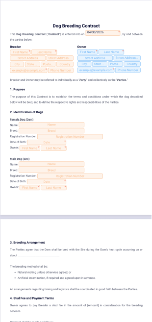 Dog Breeding Contract Template - PDF Templates