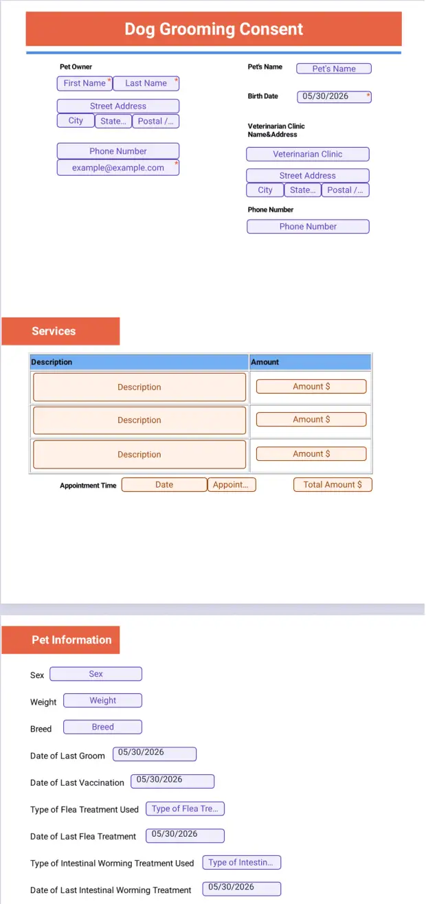 Dog Grooming Consent Form