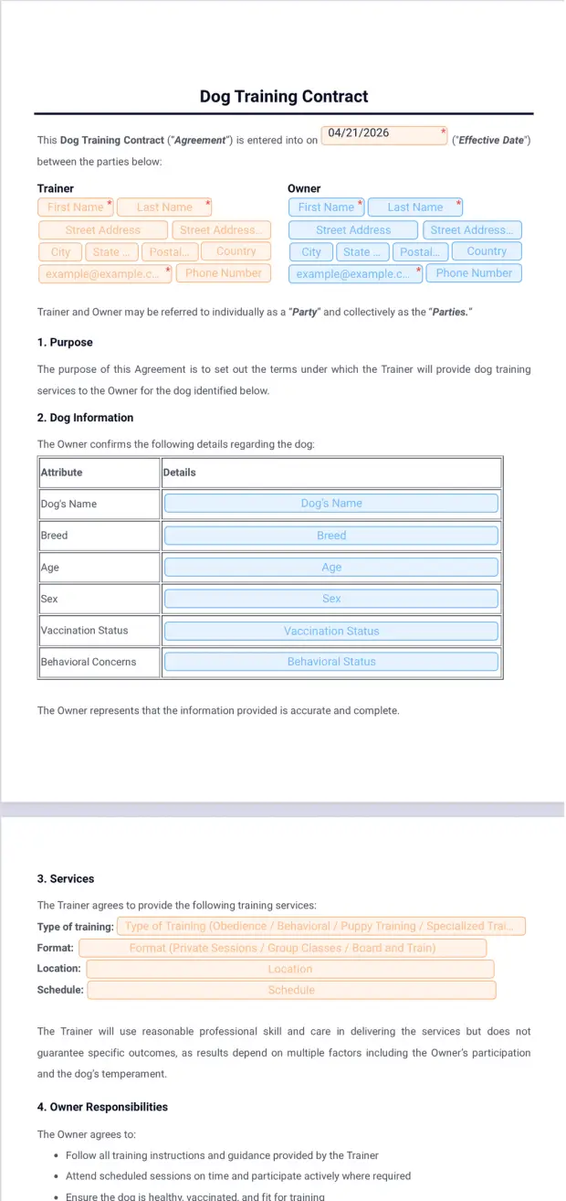 Dog Training Contract Template