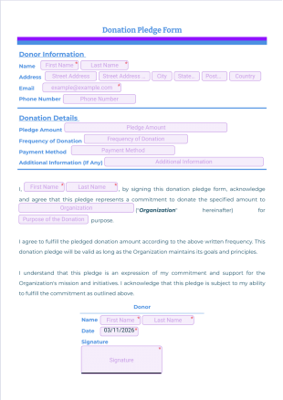 Donation Pledge Form PDF Template