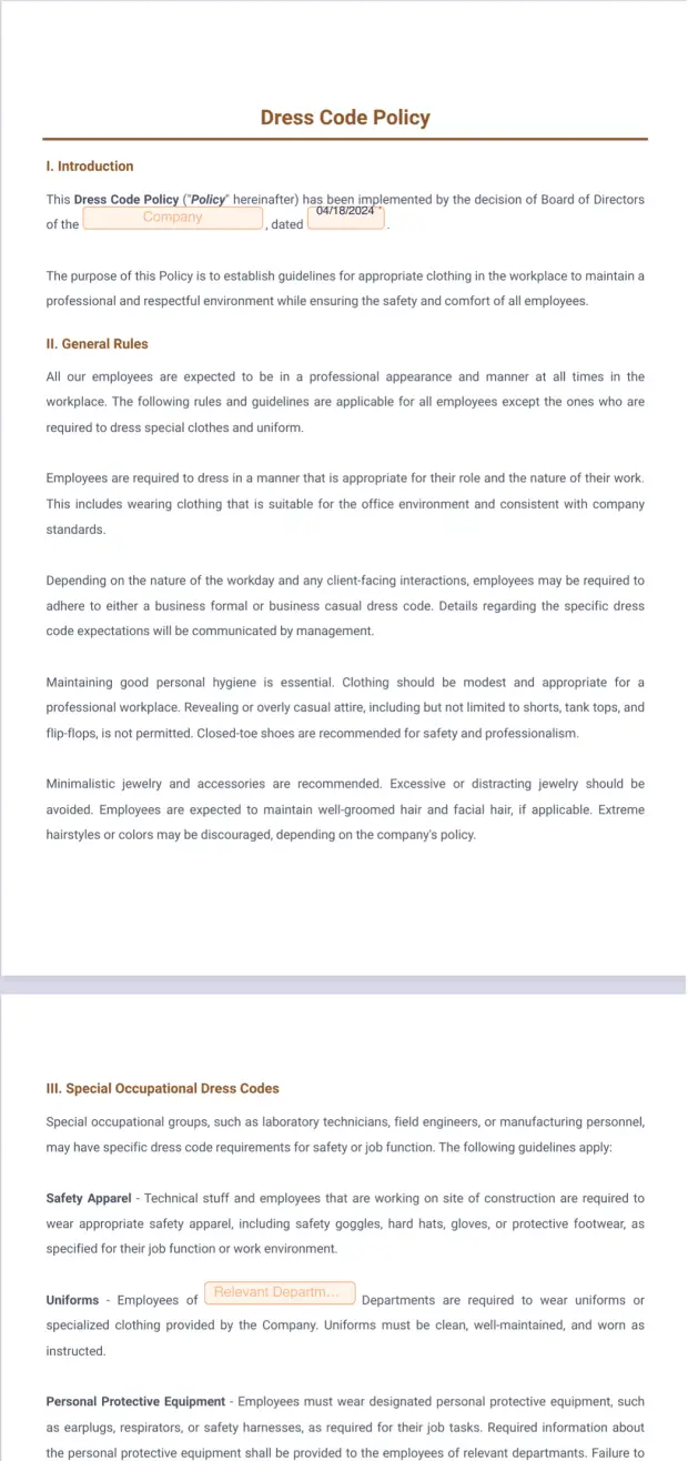 Dress Code Policy Template
