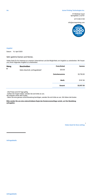 Druckangebot PDF-Vorlage