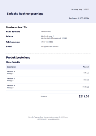 Einfache Rechnungsvorlage - PDF-Vorlagen