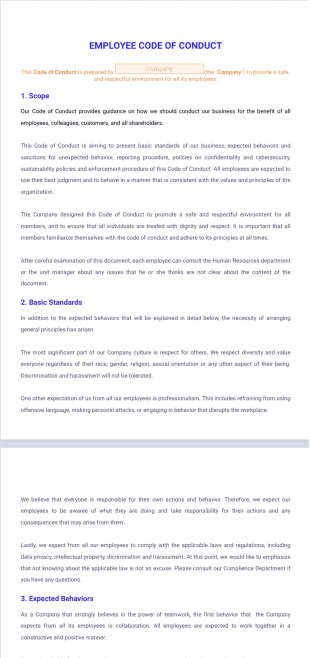 Employee Code of Conduct Template - PDF Templates
