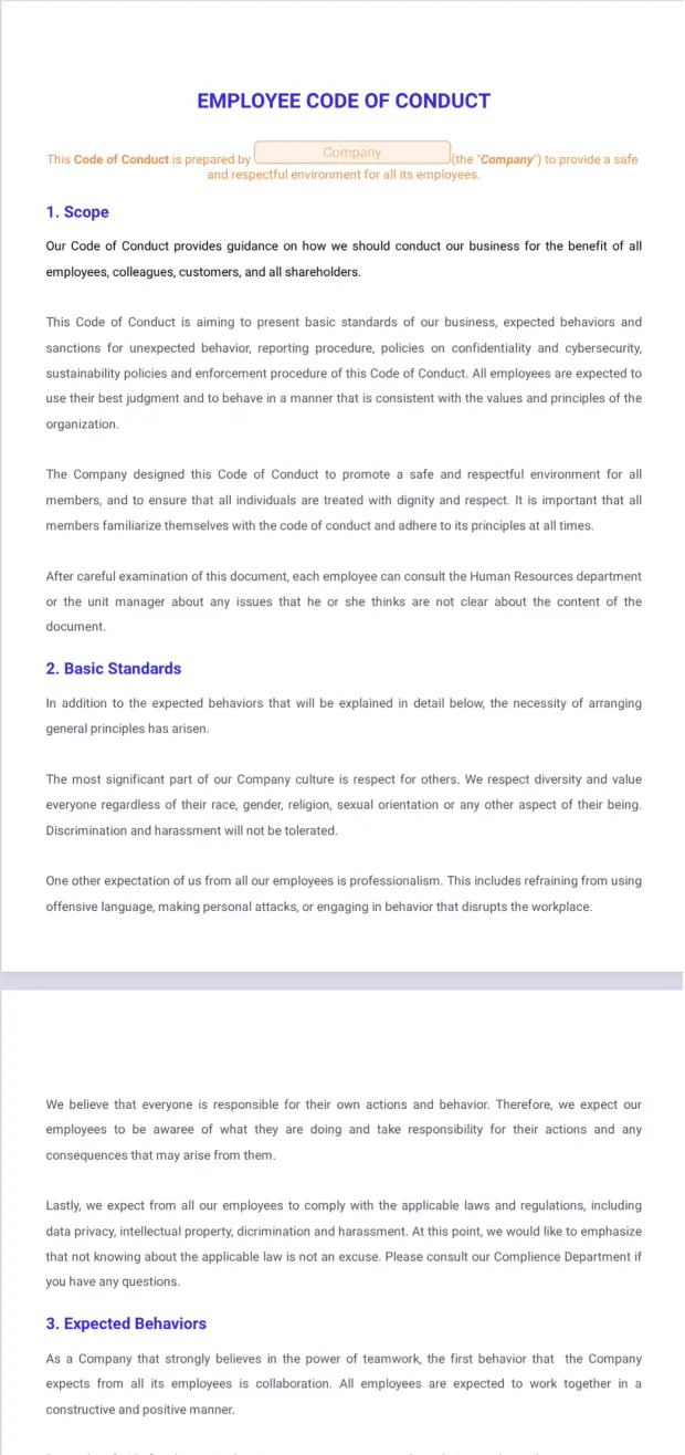 Employee Code of Conduct Template