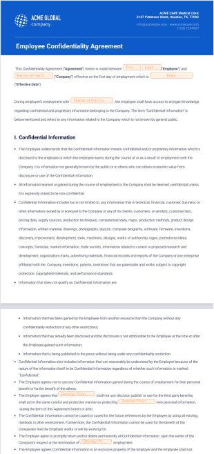 Employee Confidentiality Agreement PDF Template