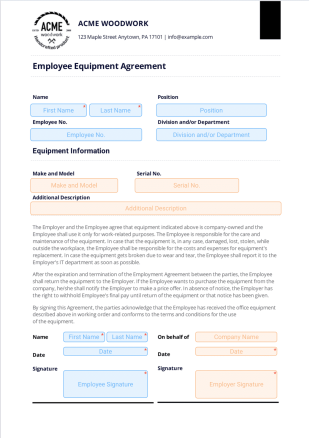 Employee Equipment Agreement PDF Template
