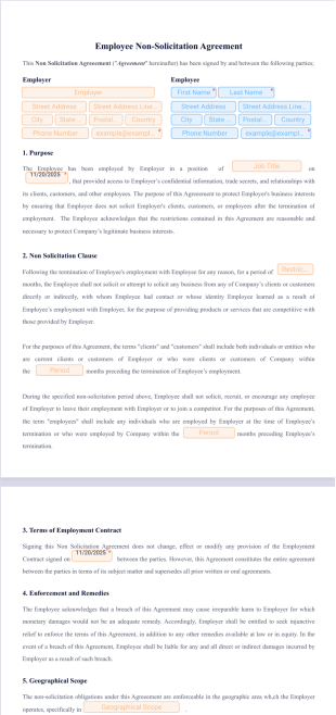 Employee Non-Solicitation Agreement PDF Template