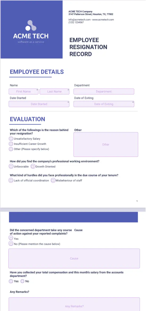 Employee Resignation Template