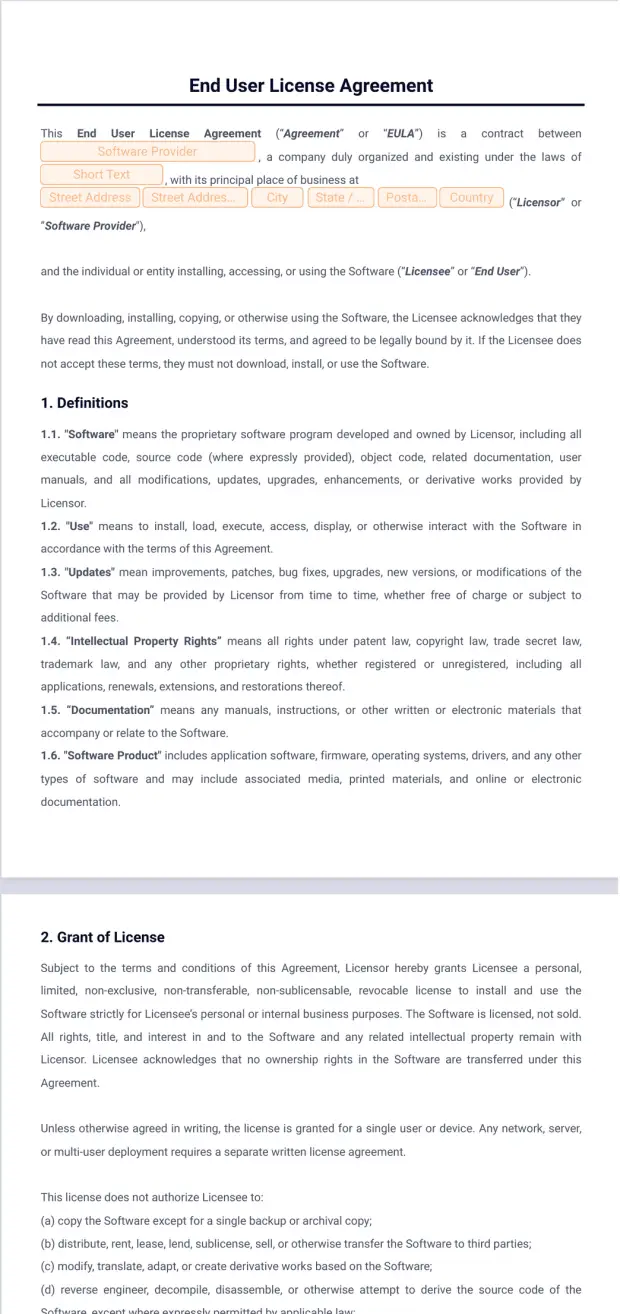 End User License Agreement Template