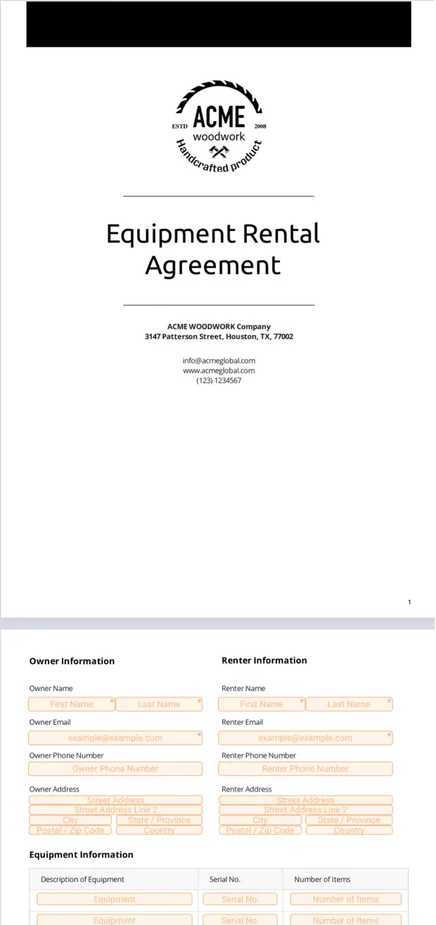 Equipment Rental Agreement Template