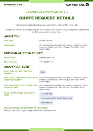 Event Enquiry Form PDF Template