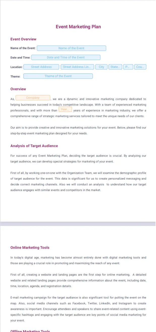Event Marketing Plan Template