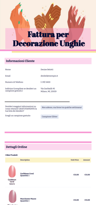 Fattura per Decorazione Unghie Template PDF
