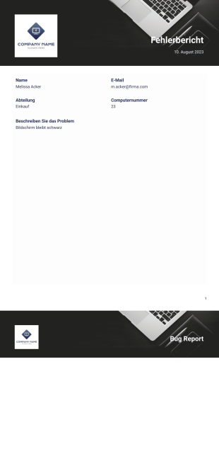 Fehlerbericht PDF-Vorlage