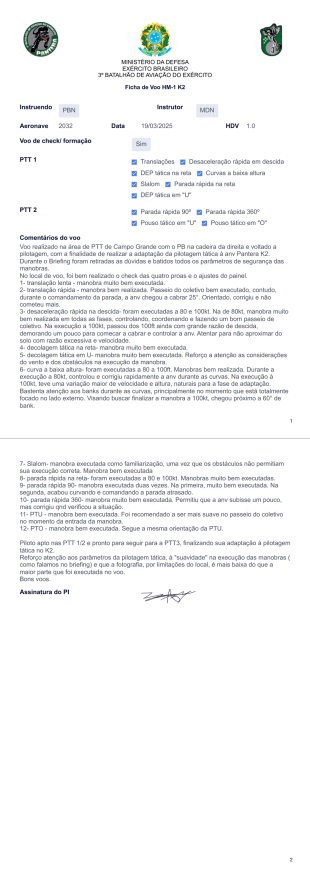 ficha de voo Modelo de PDF
