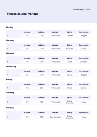 Fitness Journal Vorlage - PDF-Vorlagen