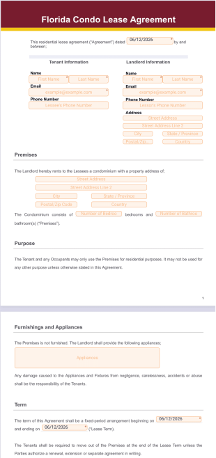 Florida Condo Lease Agreement PDF Template