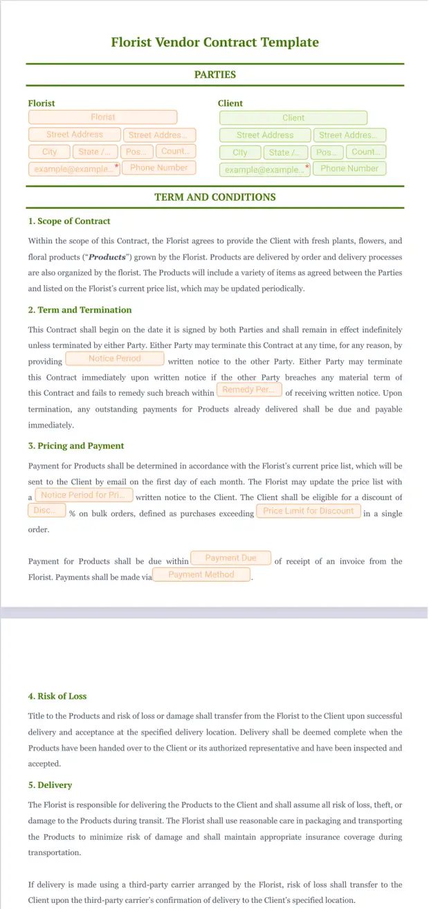 Florist Vendor Contract Template