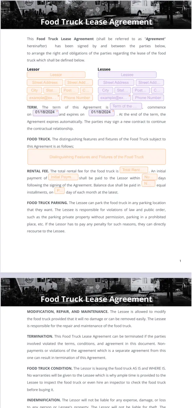 Food Truck Lease Agreement