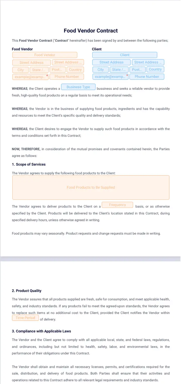 Food Vendor Contract Template