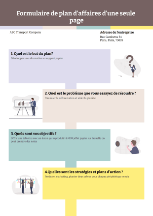 Formulaire de plan d'affaires d'une seule page Modèle PDF