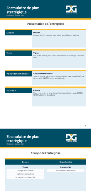 Formulaire de plan stratégique Modèle PDF