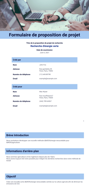 Formulaire de proposition de projet Modèle PDF