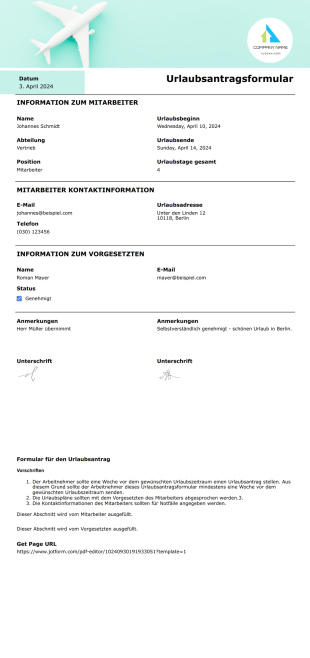 Formular für den Urlaubsantrag PDF-Vorlage