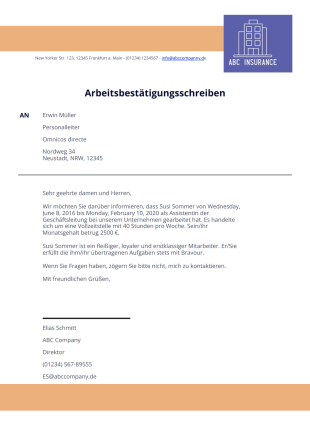 Formular zur Bescheinigung einer früheren Beschäftigung PDF-Vorlage
