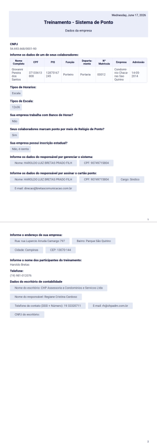 Formulário - Treinamento Modelo de PDF